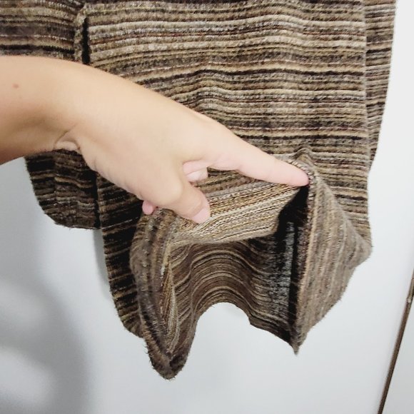 Sweater Dress Vintage Cowl Neck Long Sleeves Lightweight Brown Neutrals Stripes - Picture 9 of 11